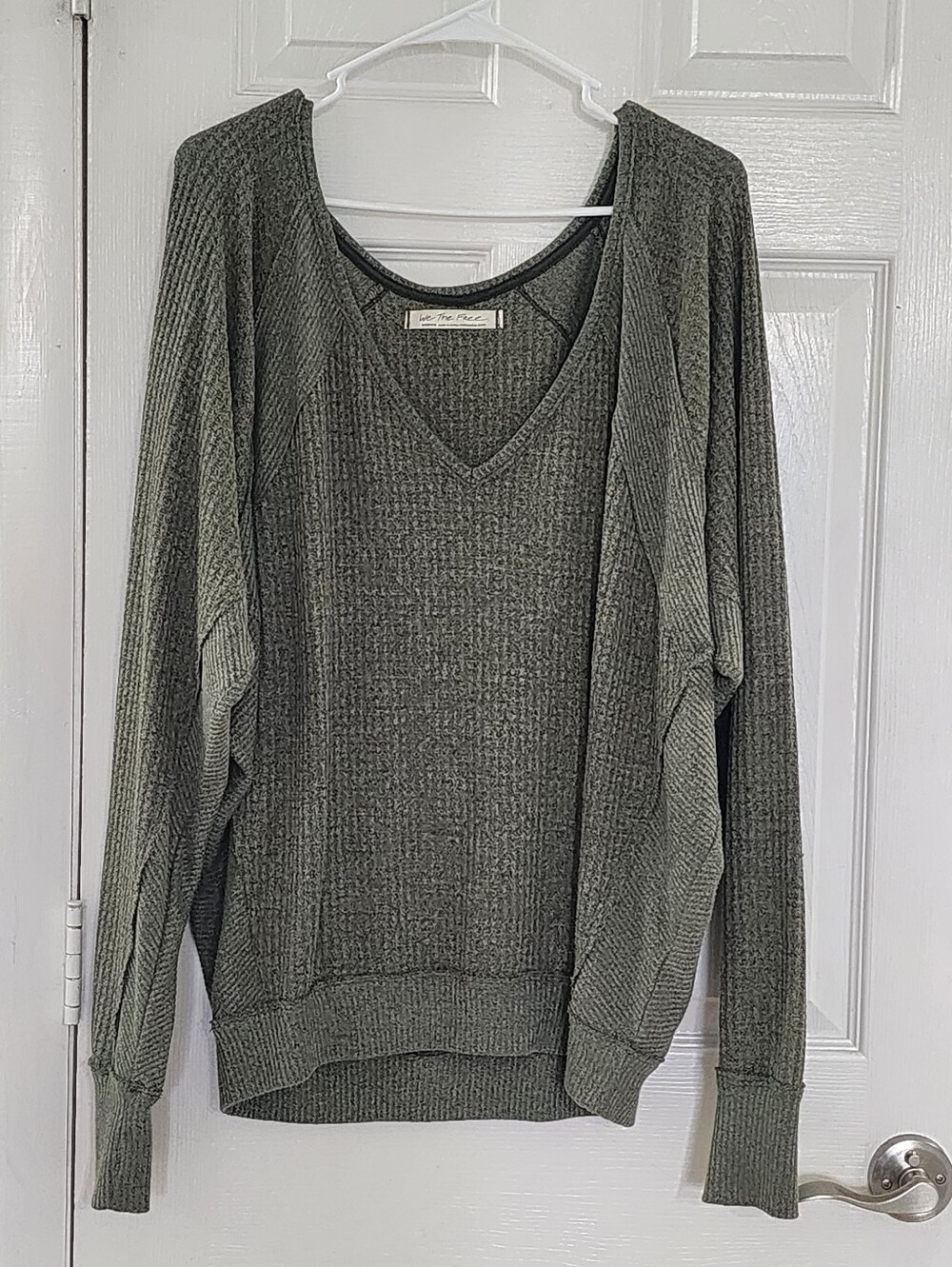 We The Free People Santa Clara Thermal Top Olive Green Waffle Knit M
